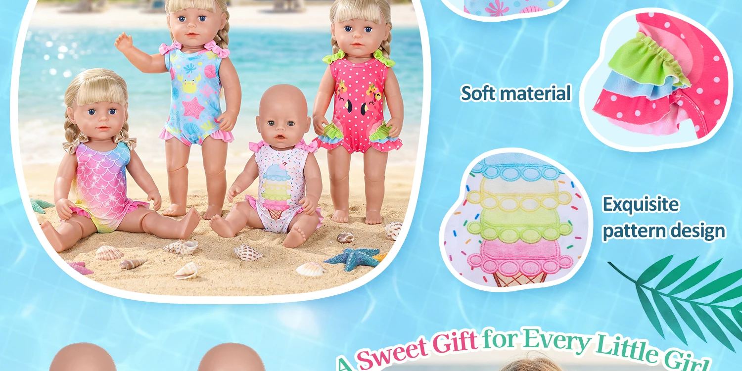 Sommer-Bikini-Puppenkleidung für 16-18 Zoll Babypuppen 2026 Neu 40-45cm Reborn-Puppenkleidung Mädchenspielzeug – Detail 4