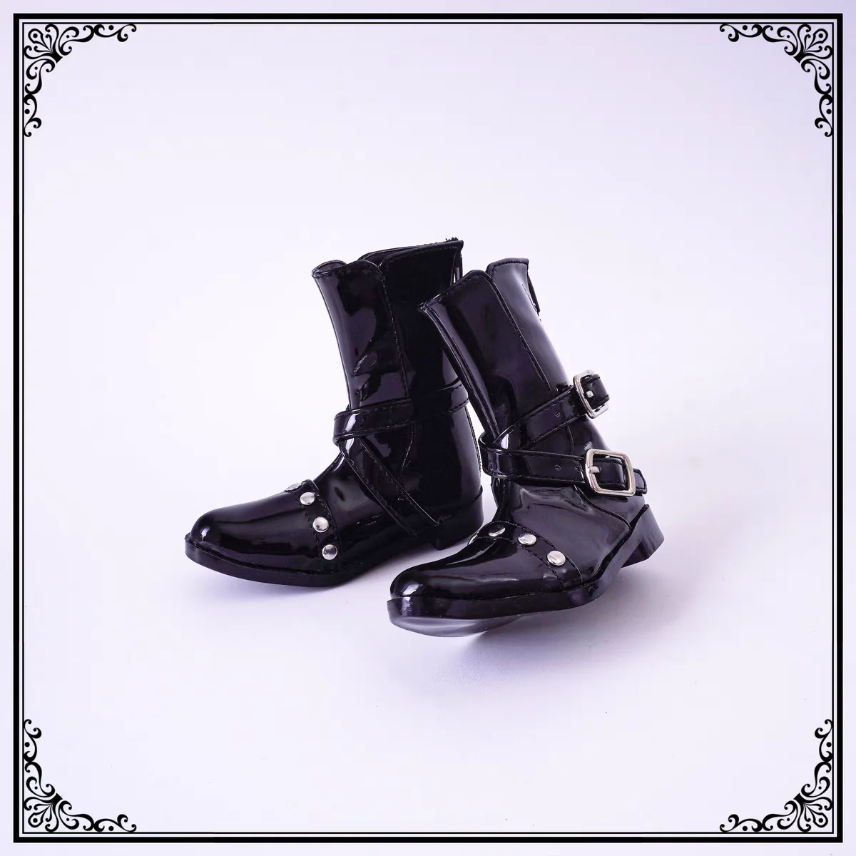 3 points&Uncle BJD Doll Shoes Short Boots Leather Boots Pointed Cross Buckle with Silver Nails 1/3 SD17 Shoes Black Silver