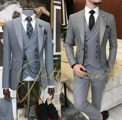 ( Jacket + Vest + Pants )Suits for Mens 2023 Casual Business Suit High-end Social Formal Suit 3 Pcs Set Groom Wedding Men костюм