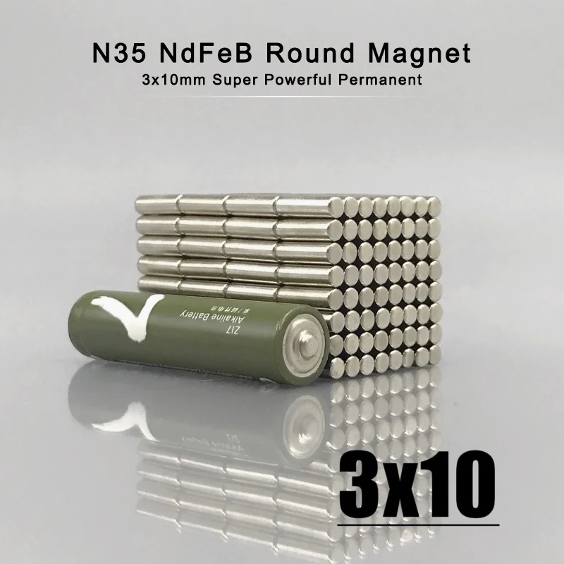 50~2000Pcs N35 3mm x 10mm magnets Round Neodymium Magnet 3x10mm Permanent NdFeB Strong Powerful Magnets 3*10 mm Imanes