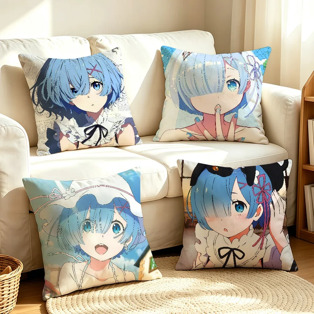 Anime R-Re Zero Rem Cute cushion cover Soft Smooth Pillow Case Hidden Zipper Washable Decorative Couch Office Gift
