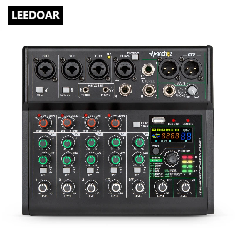 

LEEDOAR G7 7 Channel Mini Sound Card Mixer USB Console DJ Karaoke Smartphone Professional Computer Recording 48V Live Broadcast