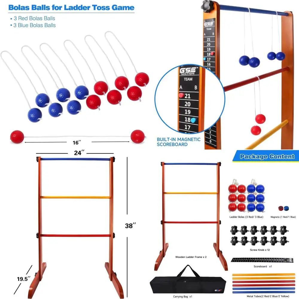 

Игровой набор GSE Games & Sports Expert Premium из цельного дерева с лестницей и мячом для переноски с лестничным мячом Bolas и чехлом для переноски на открытом воздухе Backya