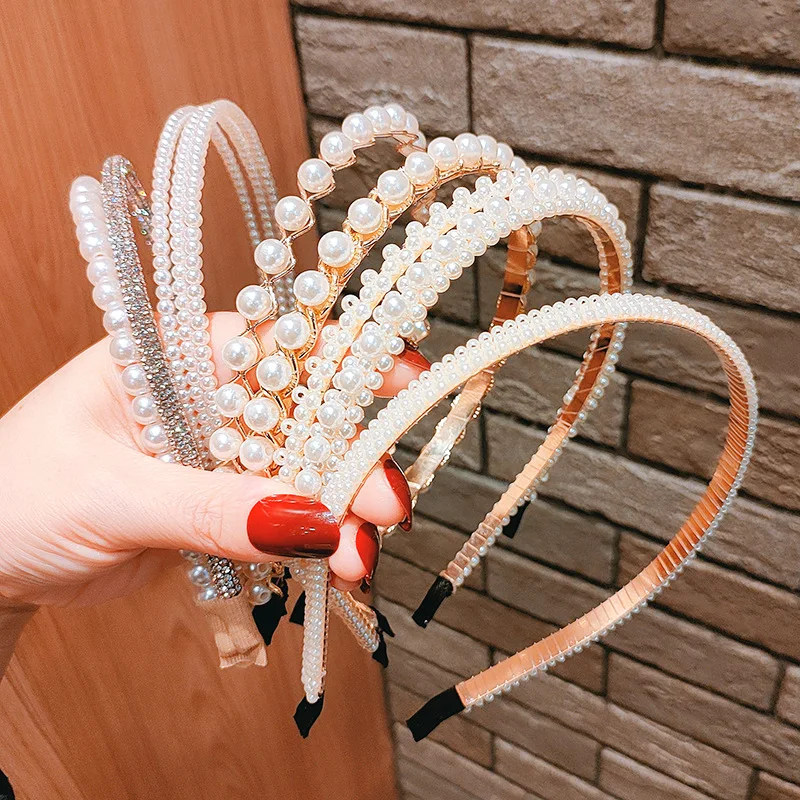 New Elegant Woman Simulation Pearl Hair Hoops Netred Lady Simple Hairbands Headband Female Fashion Head Band Hair Accessories