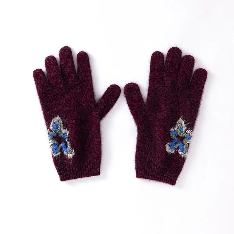 Кашемировые толстые перчатки, зимние уличные теплые манжеты на запястьях с сенсорным экраном, велосипедные перчатки, элегантные рукава с вышивкой из ириса, праздничный подарок
