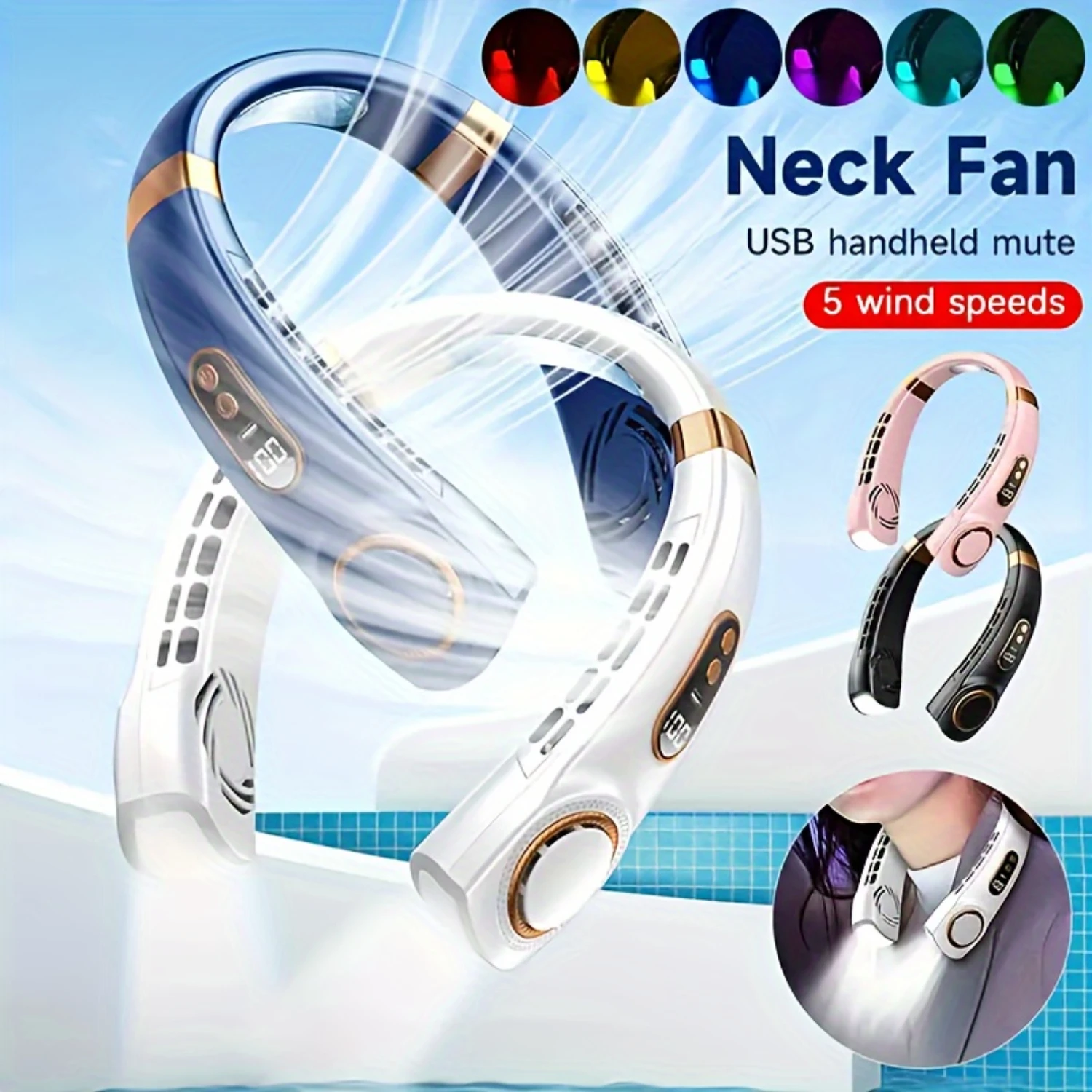 ° Surround Cooling Portable Neck Fan - Safe Bladeless, Rechargeable, Hands-Free - Perfect for Travel, Outdoors & Gifts - Unisex