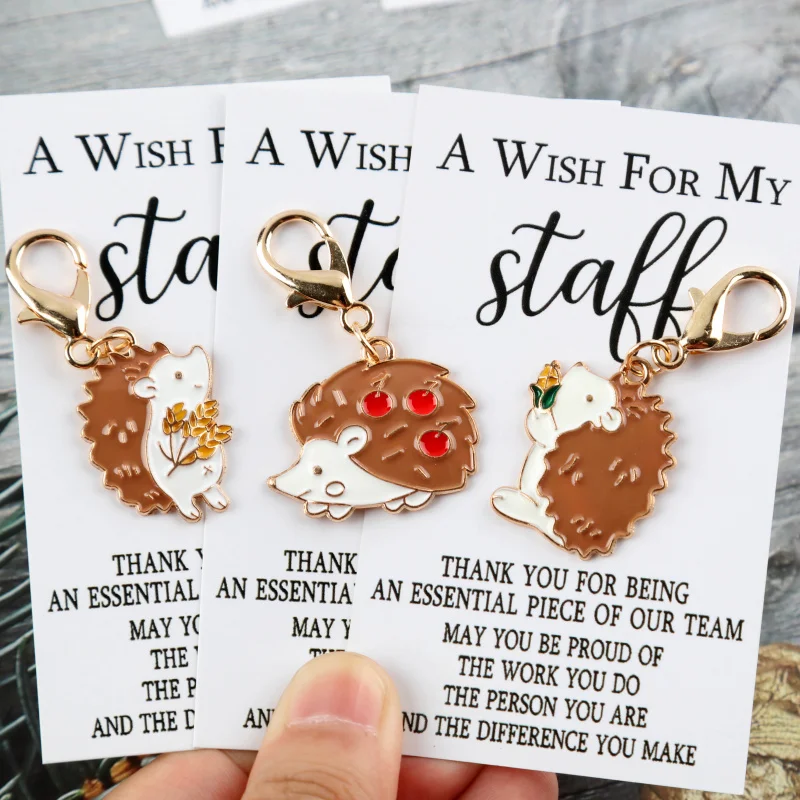 3/6Set Thank you cards for employees With a cute hedgehog keychain Pendant Set Can be used to decorate bags and accessories Team