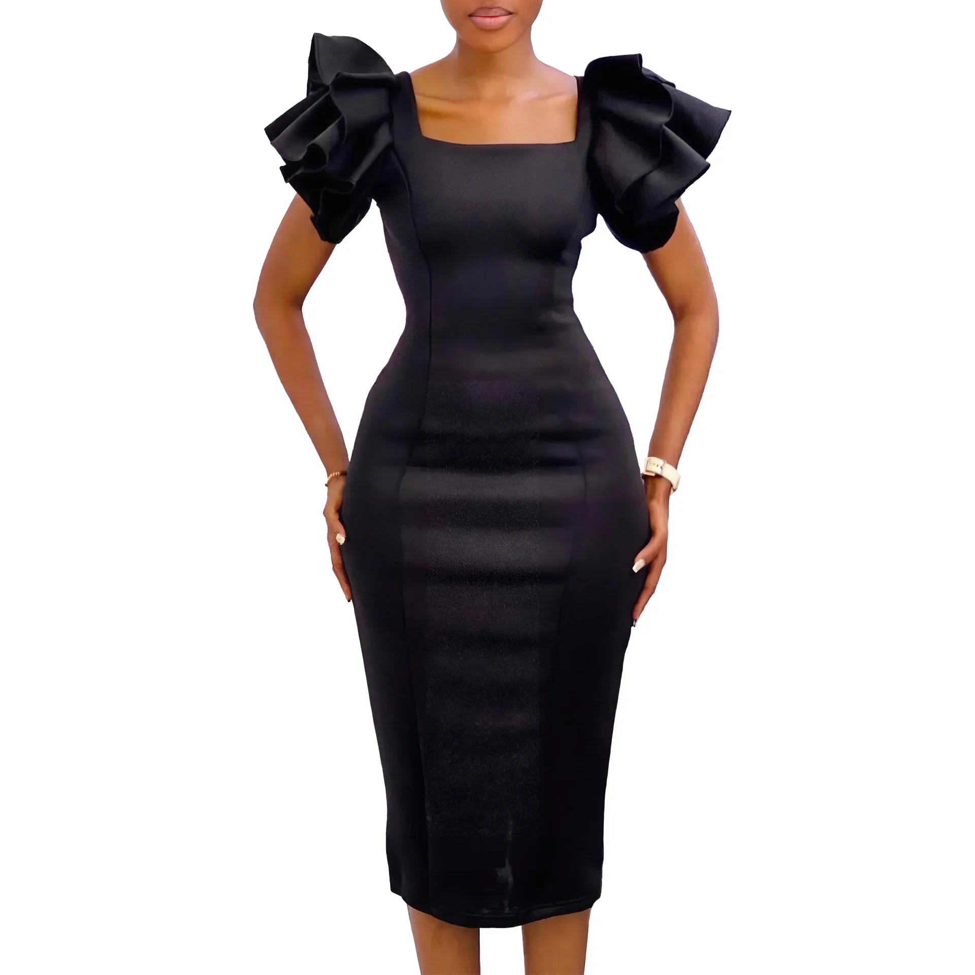 Africa Clothing African Party Evening Dresses for Women Summer Elegant African Square Collar Short Sleeve Bodycon Dress Outfits