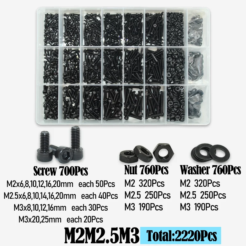 2500 bis 400 schwarzes Innensechskantschrauben-Set M2 M2,5 M3 M4 M5 M6 DIN912 12,9 Innensechskantmutter Stahl-Halbrundkopf-Innensechskantschrauben – Detail 10