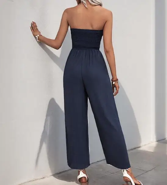 2025 Nuova tuta senza spalline stile vacanza estiva Tuta senza spalline con papillon per donna