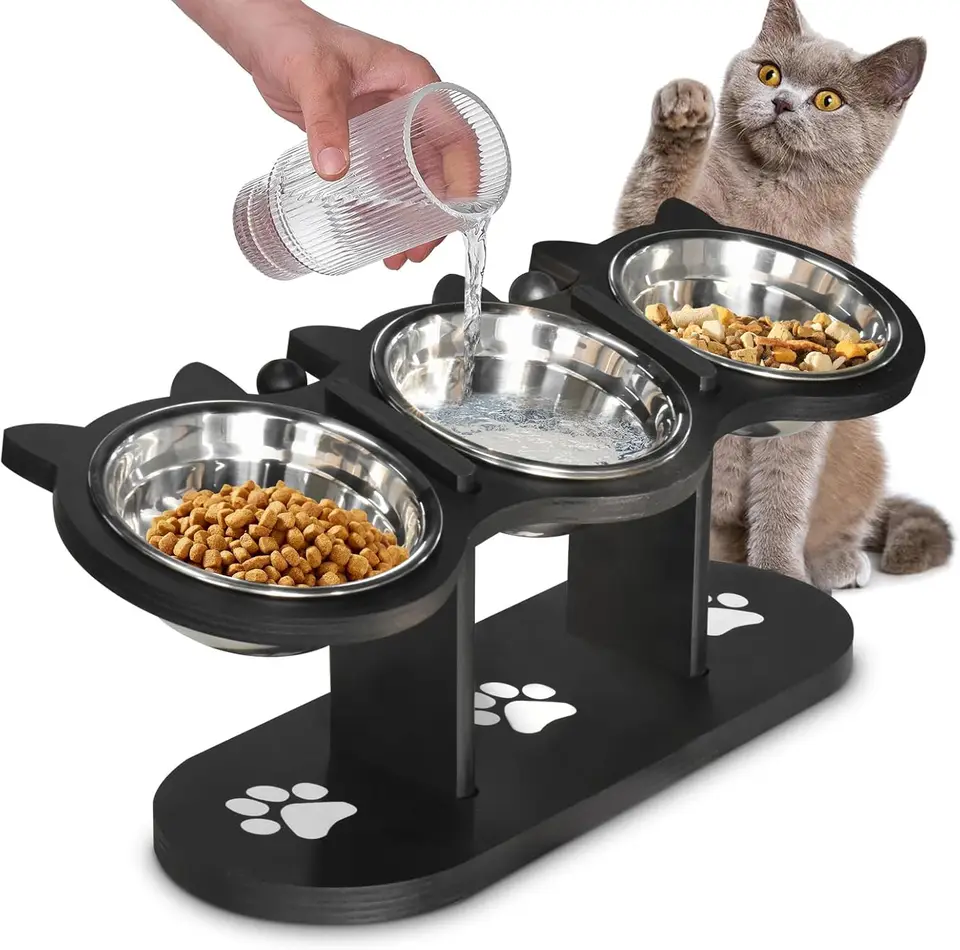 Adjustable Elevated Cat Bowls with Stainless Steel Dishes
