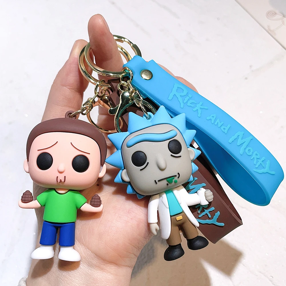 Rick and Morti Dolls Keychains Cartoon Anime Figures Keyrings Fashion Cute Car Bags Pendant Key Holders Kids Birthday Gift 2023