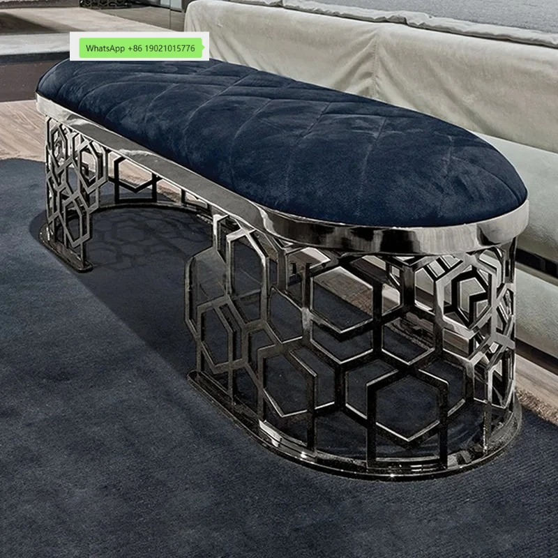 CL-Silla larga posmoderna para dormitorio, taburete ligero de lujo Simple para entrada, taburete de cambio de zapatos, taburete de descanso para Club de belleza de Hotel de acero inoxidable