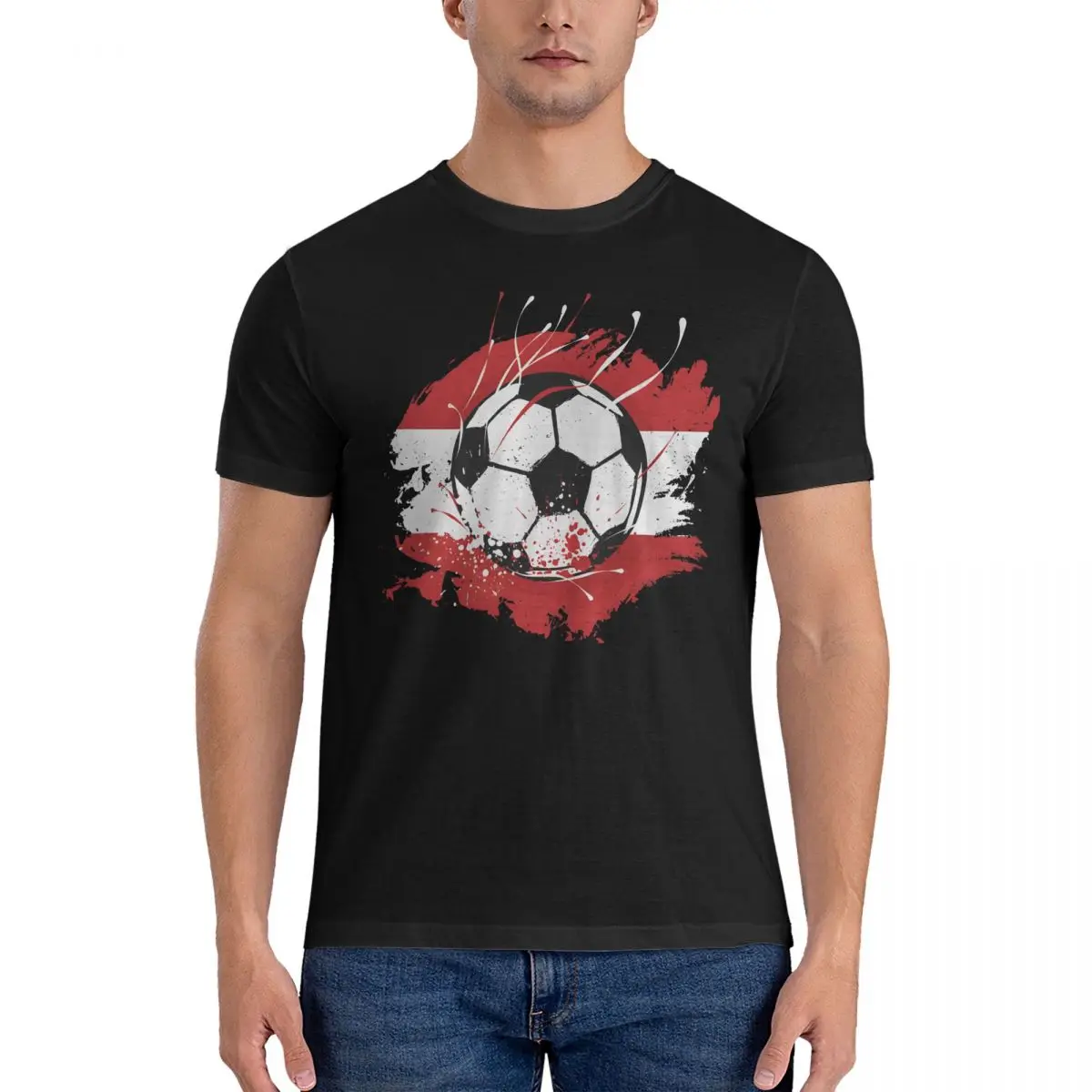 Austrian Grunge Soccer Fan Men's T Shirts Austria Football Team Funny Tee Shirt Short Sleeve Crewneck T-Shirts 100% Cotton