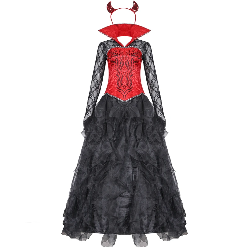 Carnival Halloween Lady Gothic Demonic Costume Glamour Witch Devil Spooktacular Cosplay Fancy Party Dress