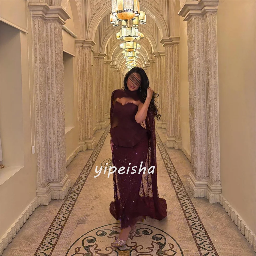 Maßgeschneiderte, hochwertige, passende, mit Perlen verzierte, trägerlose, knöchellange Kleider mit Spitze und Spitze, maßgeschneiderte Kleider für besondere Anlässe, Größen erhältlich