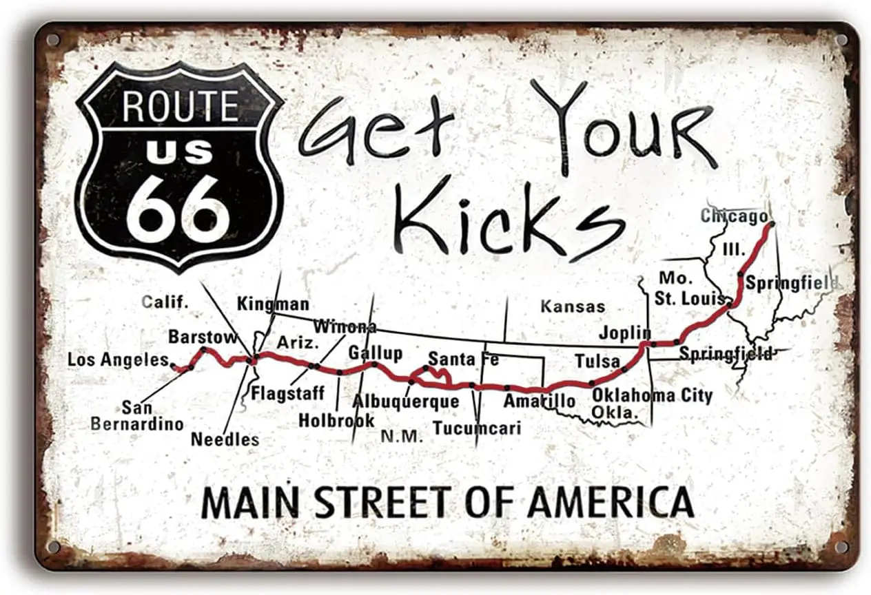 

Vintage Metal Signs Route 66 Map Car Room for Boys Garage Tin Signs Funny Wall Art Decor for Man Cave Bedroom