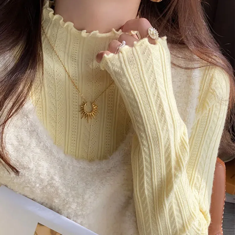 

Модный вязаный свитер-пуловер женский с воротником-стойкой, белый, с длинным рукавом, Q2862