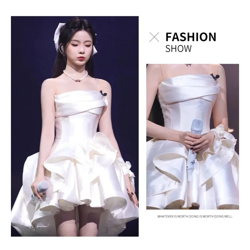 GIYSILE Customized White Light Wedding Dress Evening Gift New Fashion Sexy High-grade One-shoulder Tube Top Satin Princess Dress