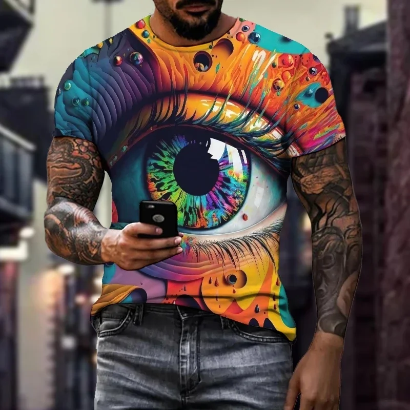 Summer Men's Black Technology 3D Printed Short sleeved Men's Street Trendy Personalized Hip Hop T-shirt