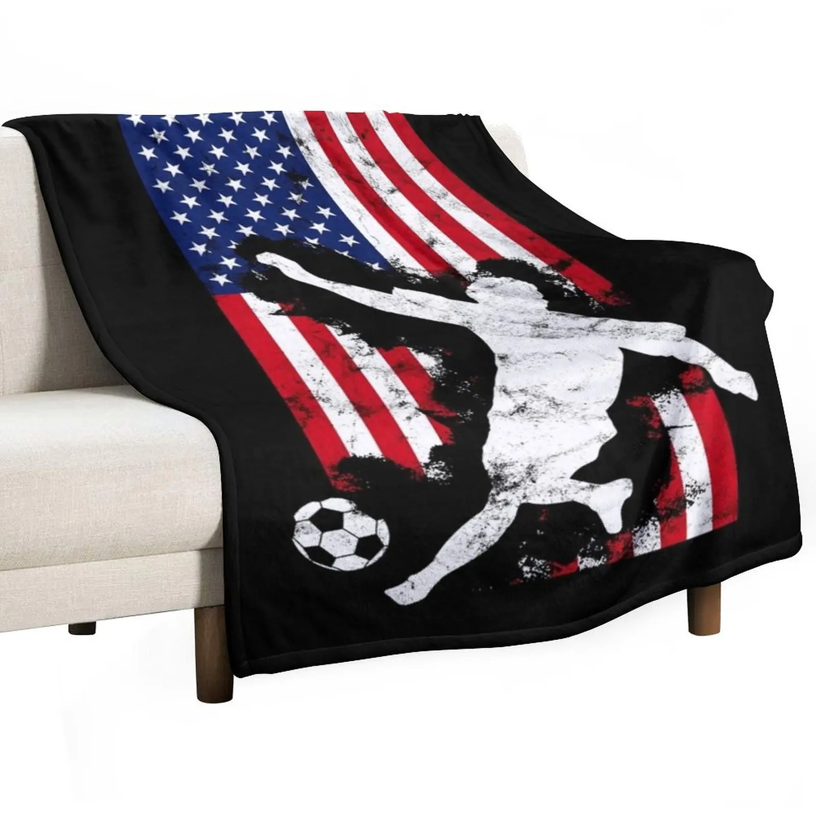 American flag usa soccer player team Throw Blanket Fade Resistant Durable Throw Blanket