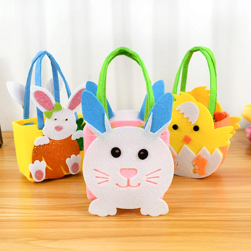 1p Cartoon Easter Non-woven Tote Bag Party Favors Candy Basket Gift Bag Chick Bunny Cookies Egg Pack Bags Easter Party Supplies