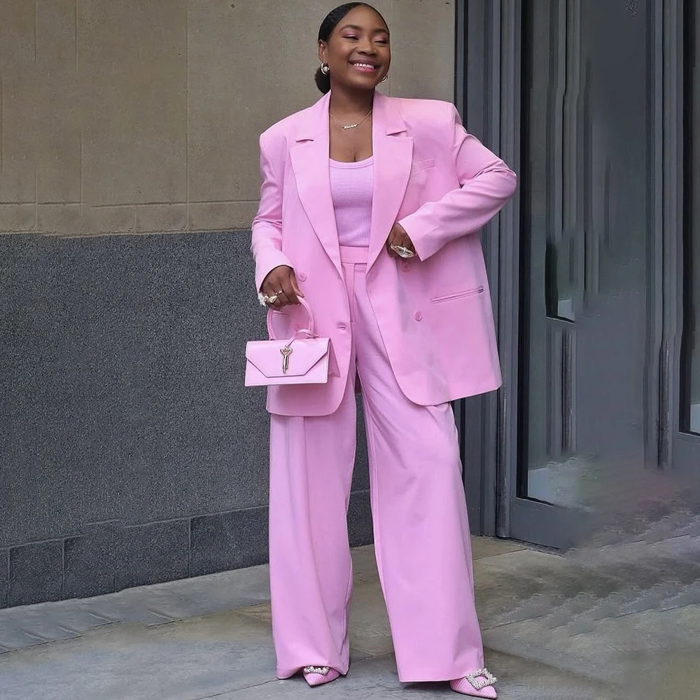 

Leisure Women Suits Luxury Double Breasted Peak Lapel Loose 2 Piece Jacket Pants High Quality Female Office Lady Clothing 2026