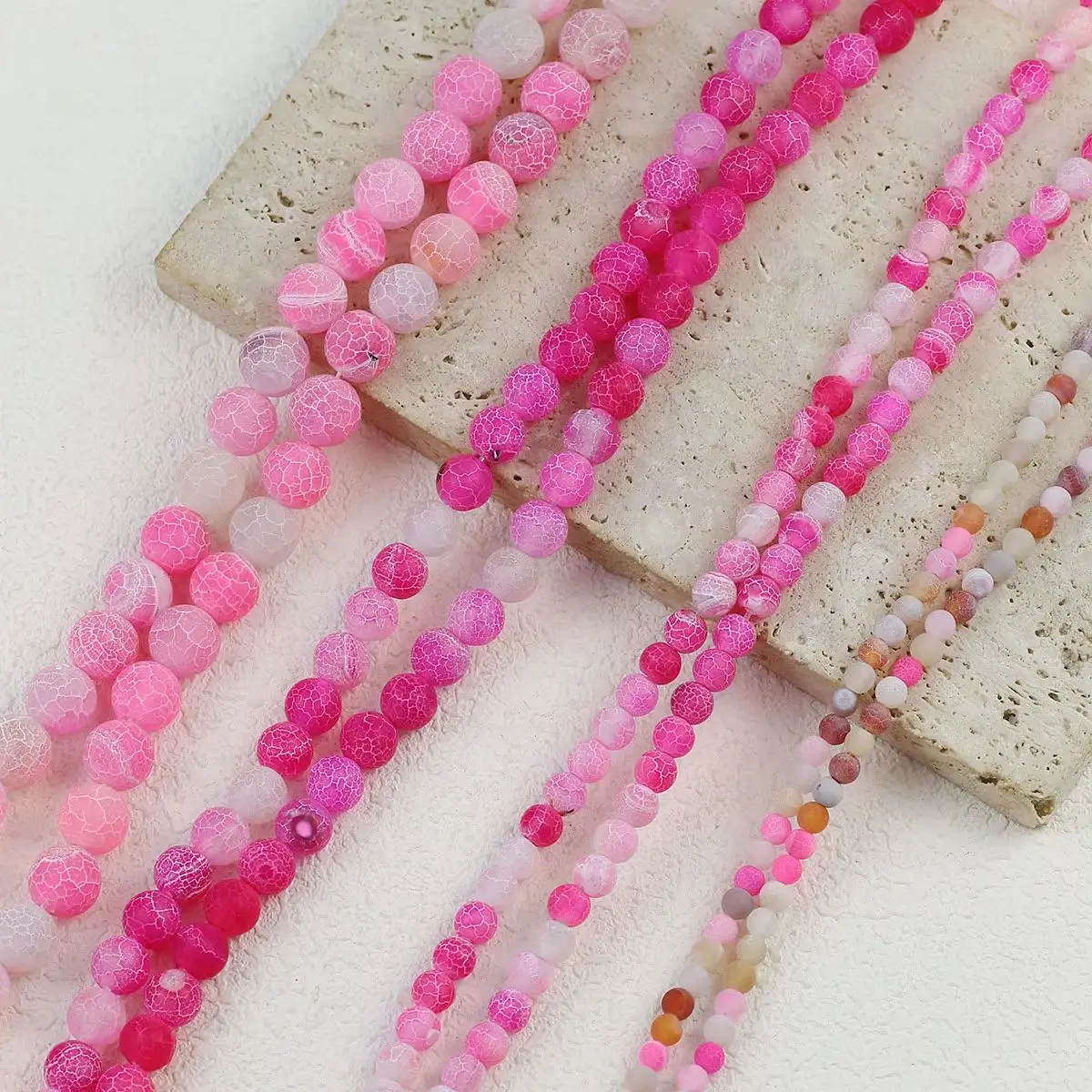 4/6/8/10mm Natural Pink Weathered Agate Beads Frosted Stone Loose Beads for DIY Necklace Bracelet Jewelry Making Accessories