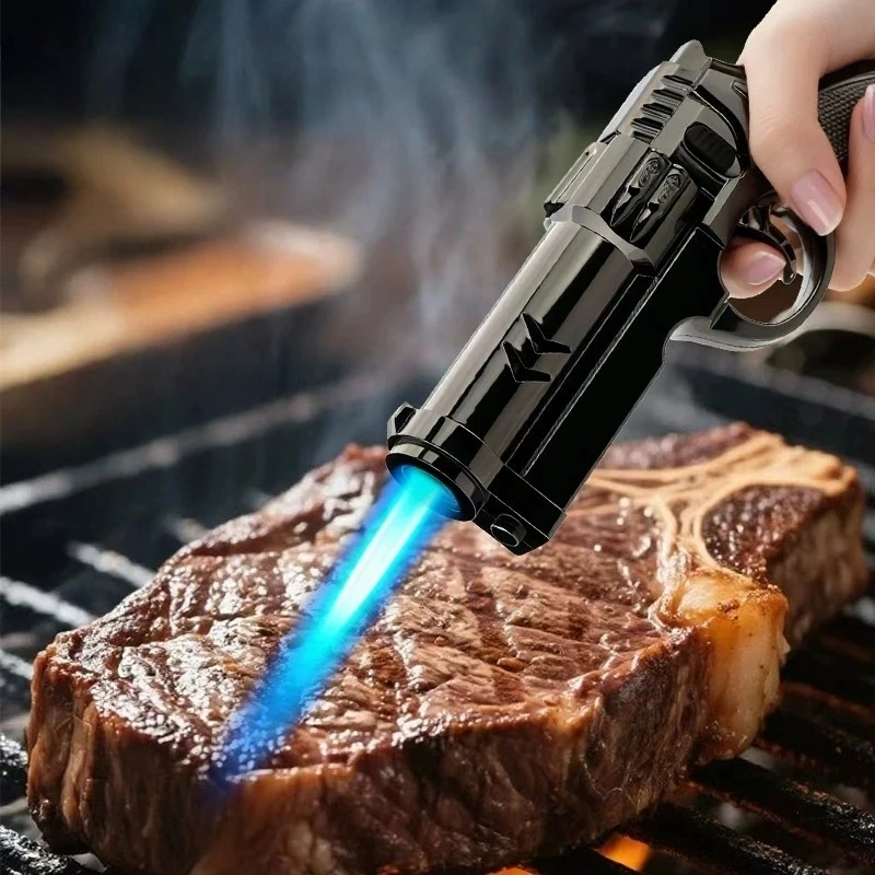 

New Hot Creative Pistol Gun Shaped Butane Gas Turbine Lighter Outdoor Windproof Flame Metal Cigar Lighter Men Gadget Gift's