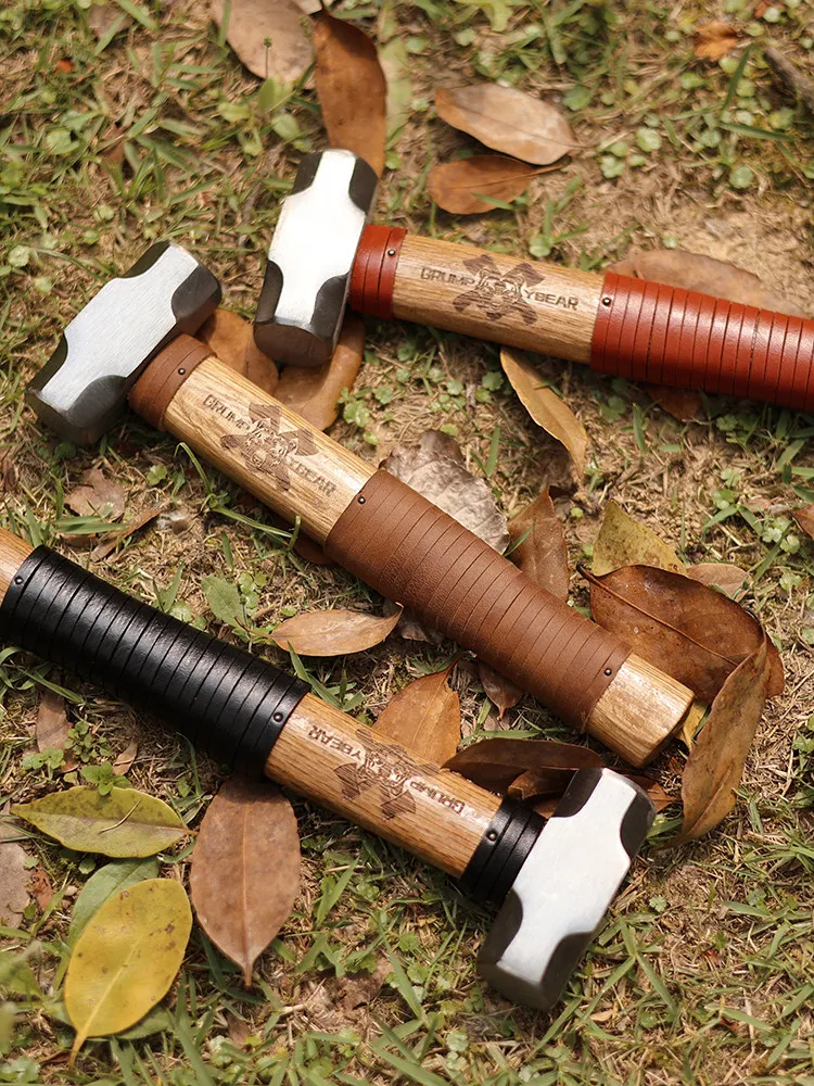 G&B rugged bear motif hammer with genuine cowhide wrapped handle ideal for metalworking forging carpentry outdoor survival