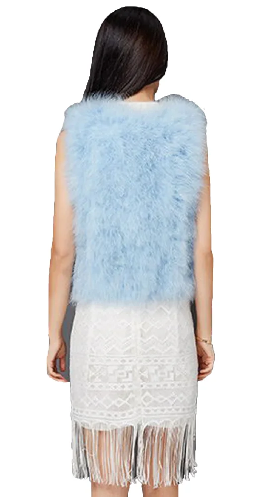 Real Fur Women\'s Winter Real Ostrich Fur Vest  Coat  Female Fashion Waistcoat Light Blue