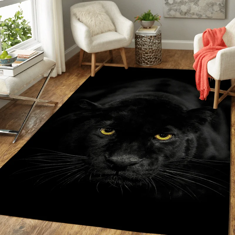 Forest animal black leopard pattern decorative carpet bedroom living  study  kitchen restaurant non -slip floor mat rug