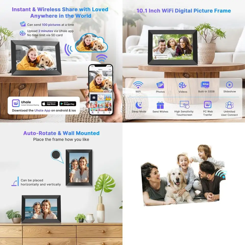 

10.1 WiFi Digital Photo Frame, 32GB, Touchscreen, Auto-Rotate, Remote Sharing, 128GB SD Card Support