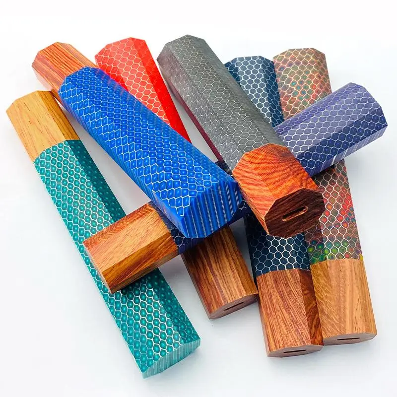 

8 Colors Small Sizes Resin MAHOGANY Wood Snake Skin Honeycomb Pattern Japanese Style Octagonal Wooden Kitchen Knife Handles DIY