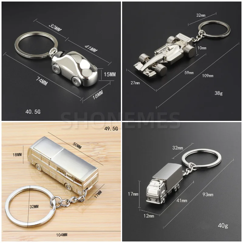 Shonemes Vintage Racing Car Truck Bus Keychain Creative 3D Jeep Key Rings Train Keyring Bags Charms Accessory Gifts