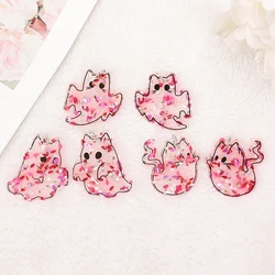 6Pcs/Lot Halloween Charms Creative Acrylic Ghost Cat Fashion Accessories For  Jewelry Diy Making