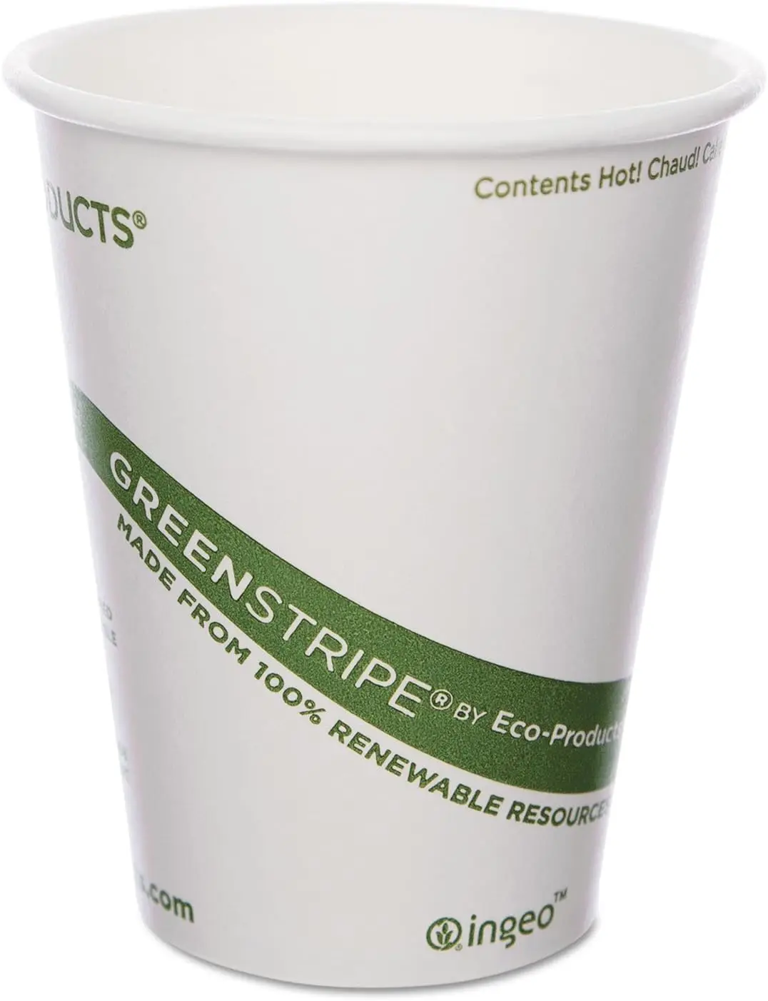 

Compostable Disposable GreenStripe 8oz Coffee Cups, Case of 1000, White Single Wall Hot Paper Cup, Plant Based PLA Linin