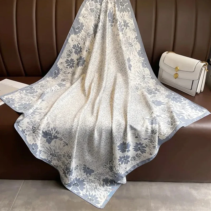 Print Twill Silk 90cm Square Scarf Women Luxury Floral Hair Neckerchief Shawl Wraps Bandanda Hijab Foulard Head Band Echarpe