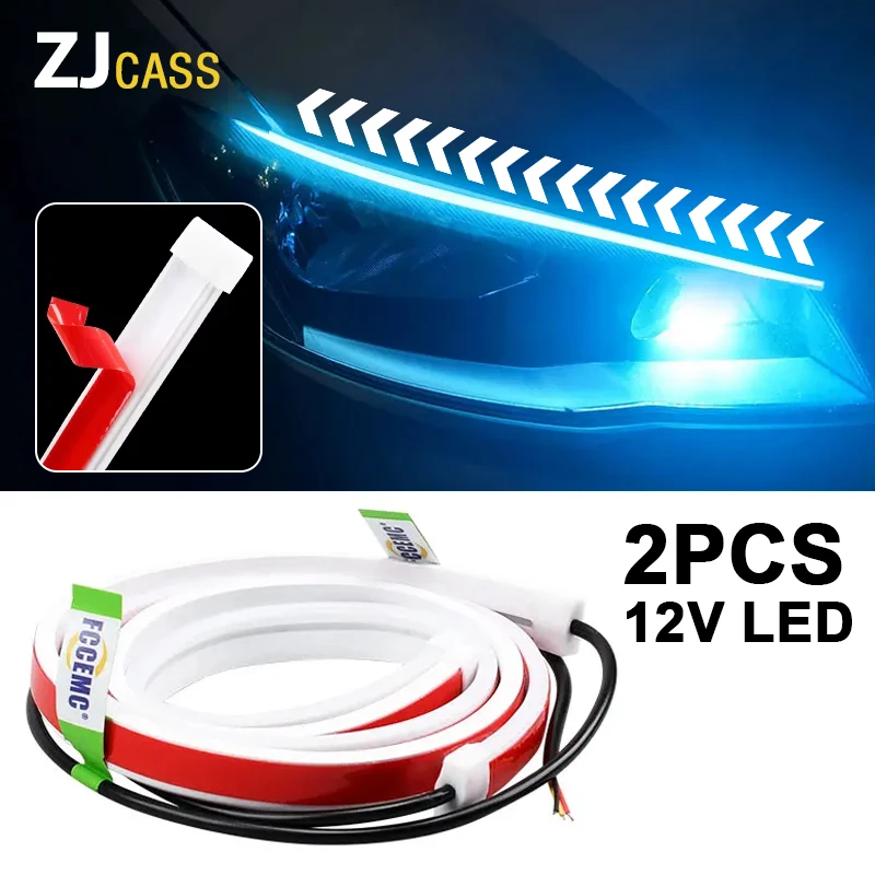 

12V 2Pcs LED DRL Автомобильные дневные ходовые огни Гибкий сканирующий свет сигнала поворота с последовательностью запуска Универсальная лента фар Водонепроницаемый тонкий скрытый свет бар