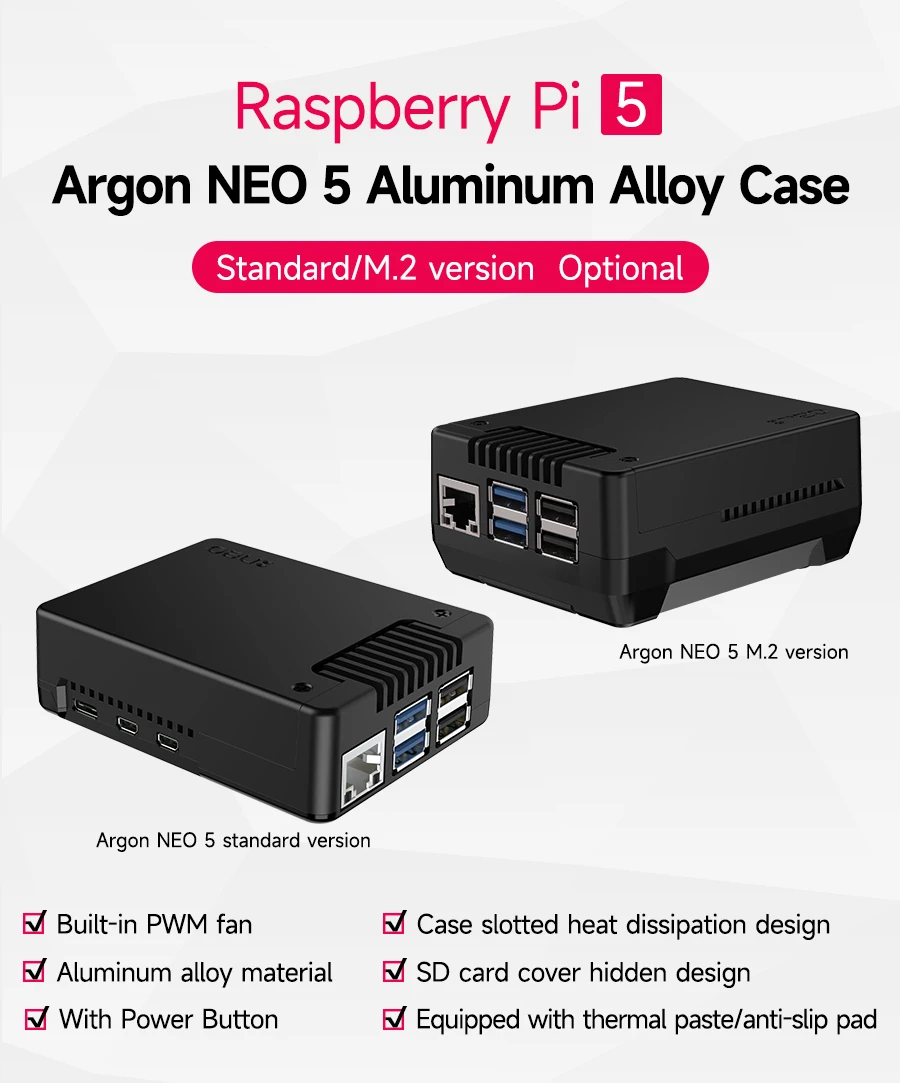 Himbeer Pi 5 Argon Neo 5 Aluminium gehäuse eingebaut 30mm Pwn Lüfter Abluft schale m.2 Unterstützung Installation Festkörper – Detail 2