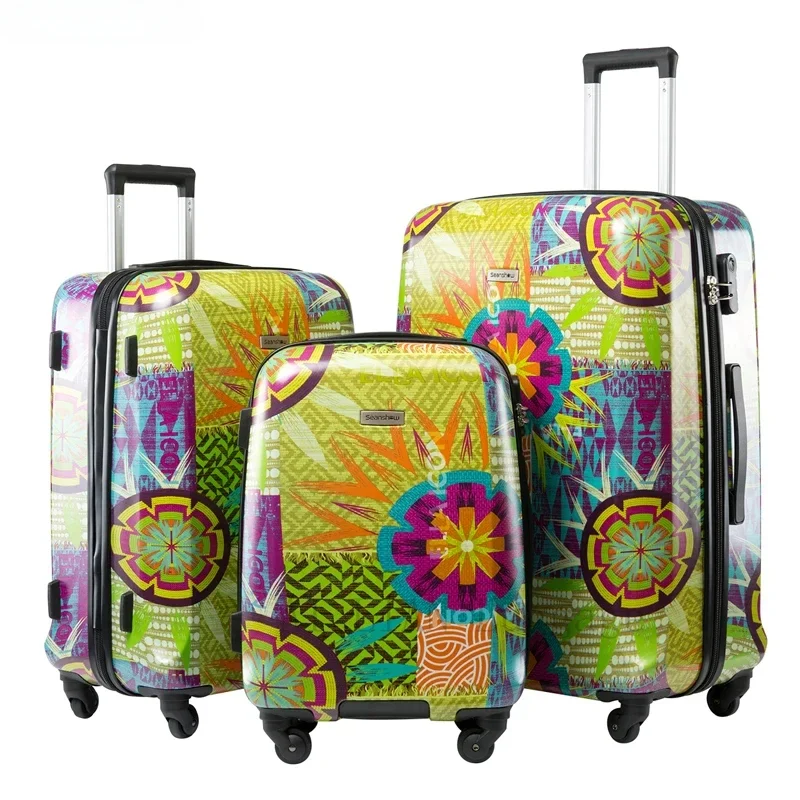 20''24/28 Inch Travel Suitcase Spinner Wheels Flowers Graffiti Rolling Luggage  3PCS Colourful Trolley Luggage Bag Set