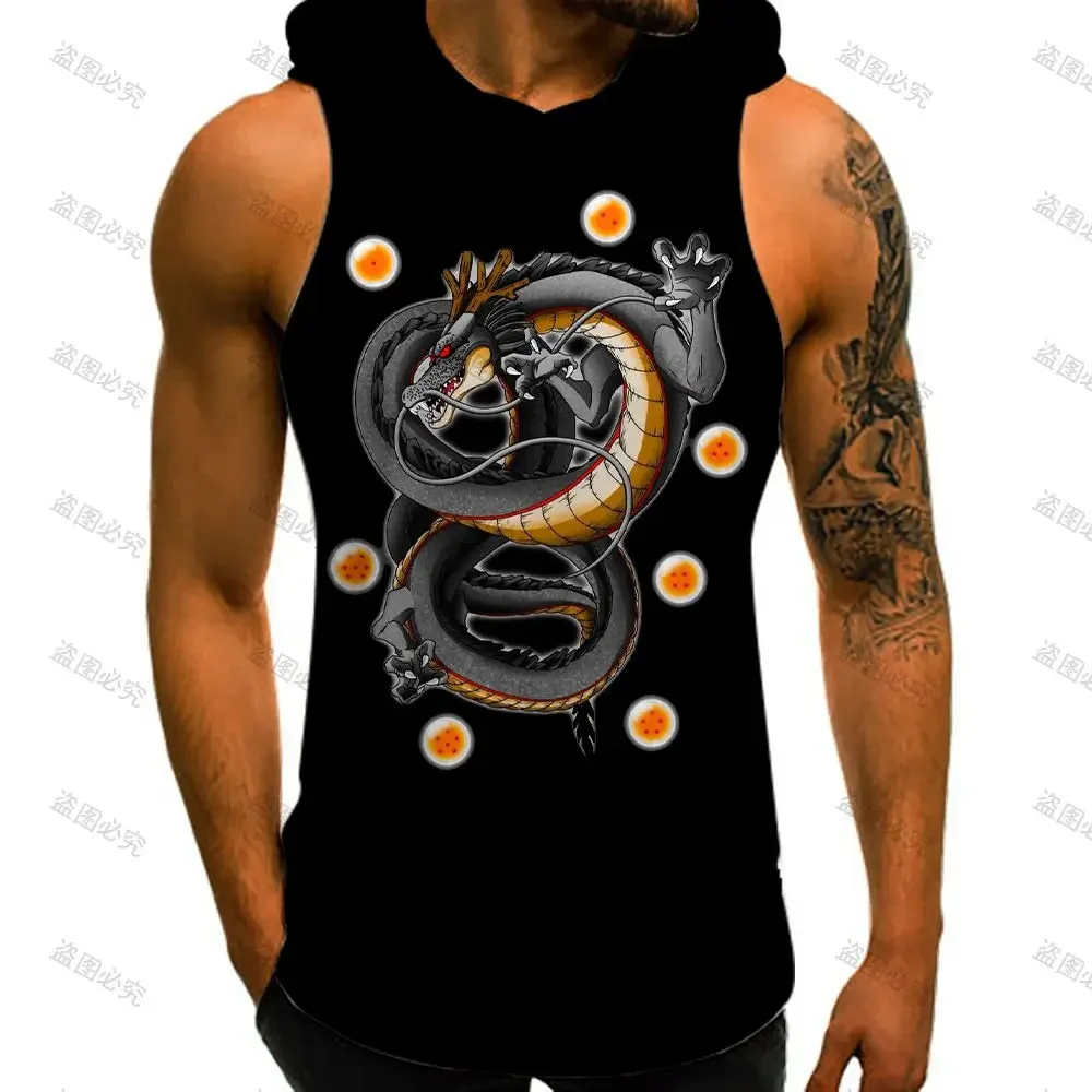 Summer Dragon Ball Z Trend Vest With Hood Men's Clothes Anime 2022 Super Saiyan Gym Clothing Men Bodybuilding Man Fashion Goku