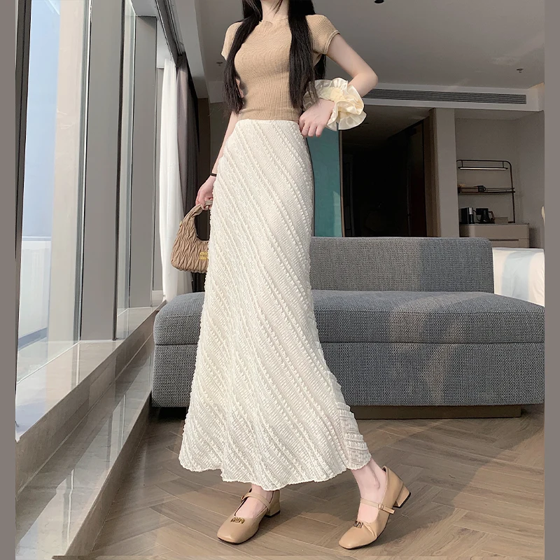 

Французские элегантные юбки-русалки с высокой талией и кружевом в стиле ретро для женщин, весенне-летняя женская одежда, длинные юбки с эффектом утяжки на бедрах