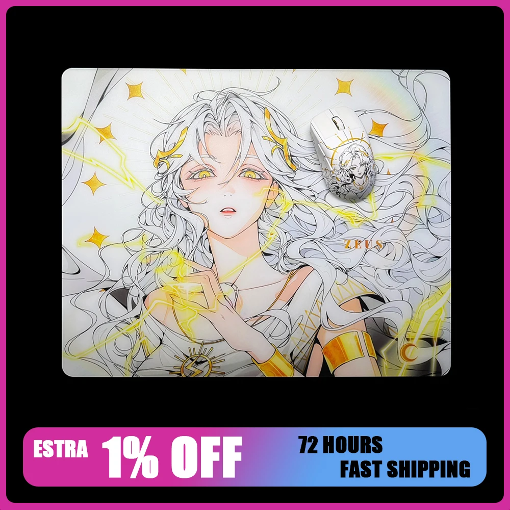 

Коврик для мыши OLYMPLEX ZEUS GLASS, прочный, гладкий, для игр, из стекла, с защитой от скольжения, для APEX, CSGO, Valorant, аксессуары для ПК, подарки