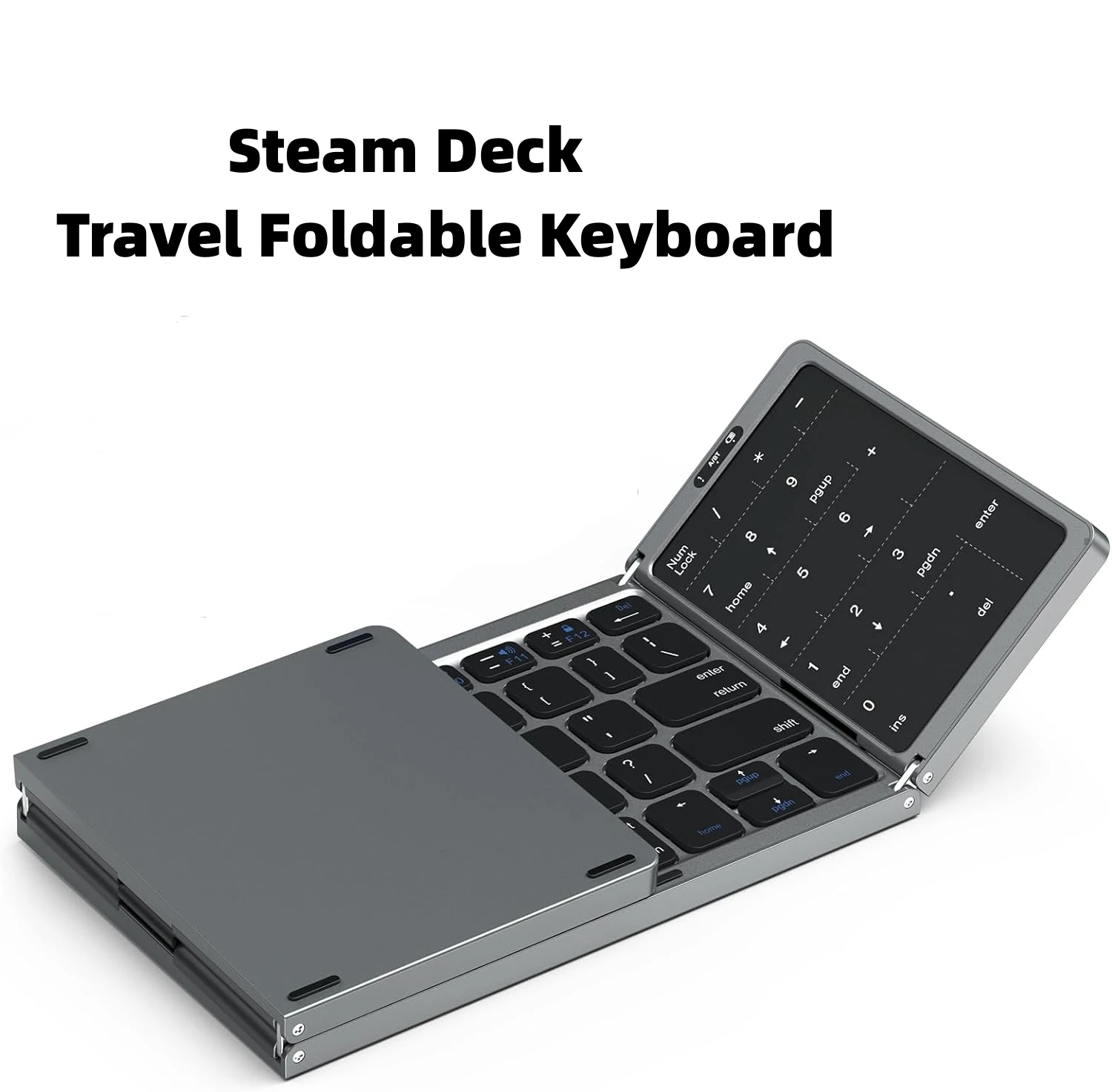 Steam Deck Travel Foldable Keyboard, Portable Multi-Device Wireless Bluetooth Keyboard with Touchpad & Number Pad for Steam Deck