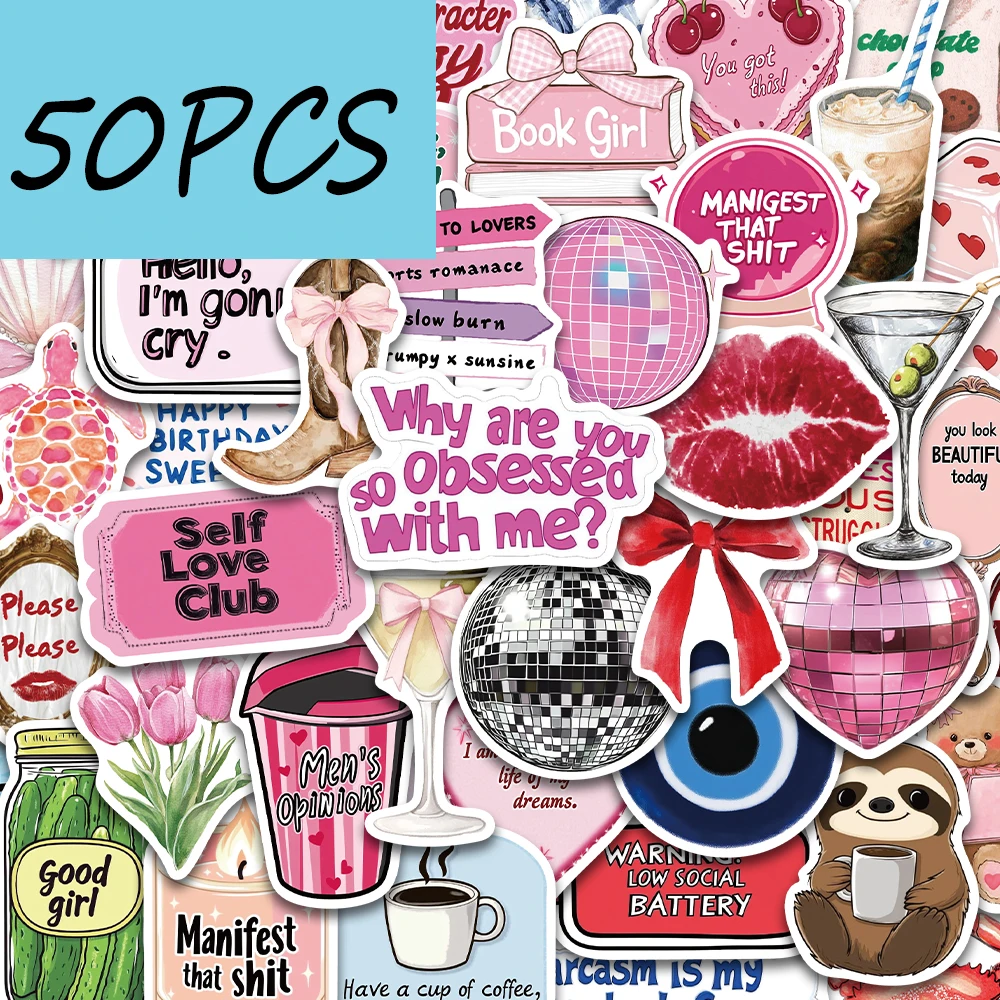 

50PCS pink motivational series stickers, suitable for decorating envelopes, gift boxes, laptops, waterproof stickers