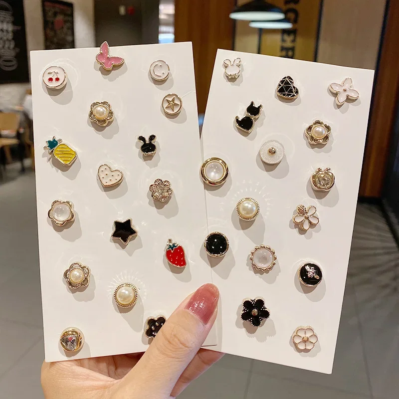

1Set Crystal Rhinestone Button Brooch Pins Ladies Shirt Neckline Mini Fashion Enamel Brooches for Women Clothes Accessories
