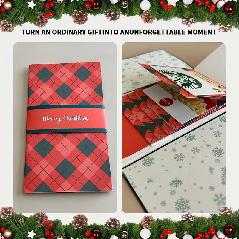 

Handmade Waterfall Christmas Gift Card Booklet, Birthday Gift Card Holder Book, Pull-out Design Merry Xmas Gift Card Book