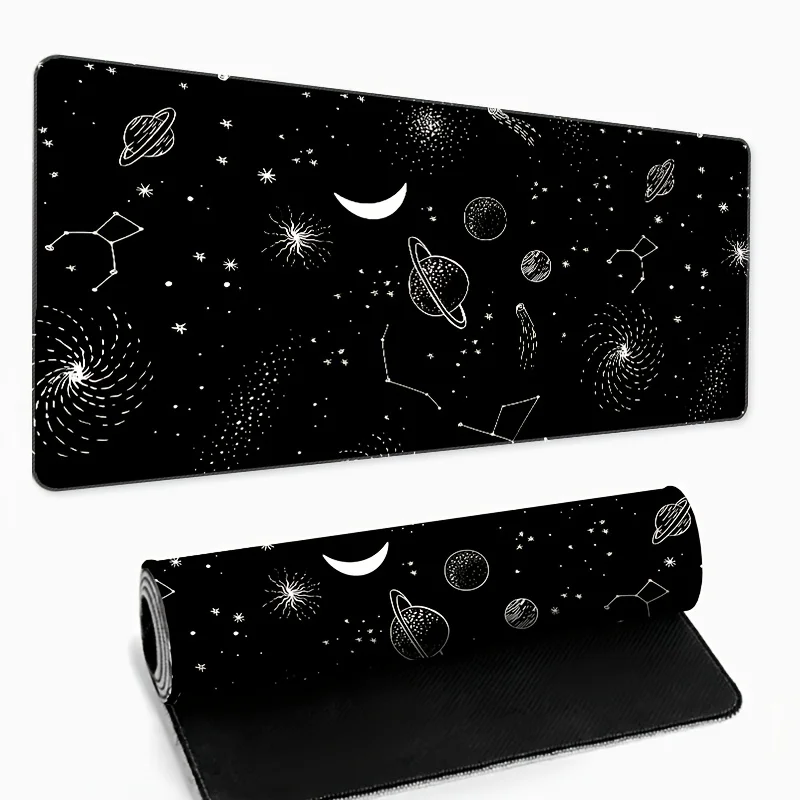 

The black universe space-themed mouse pad with an anti-slip rubber base is durable and suitable for use in offices and by gamers
