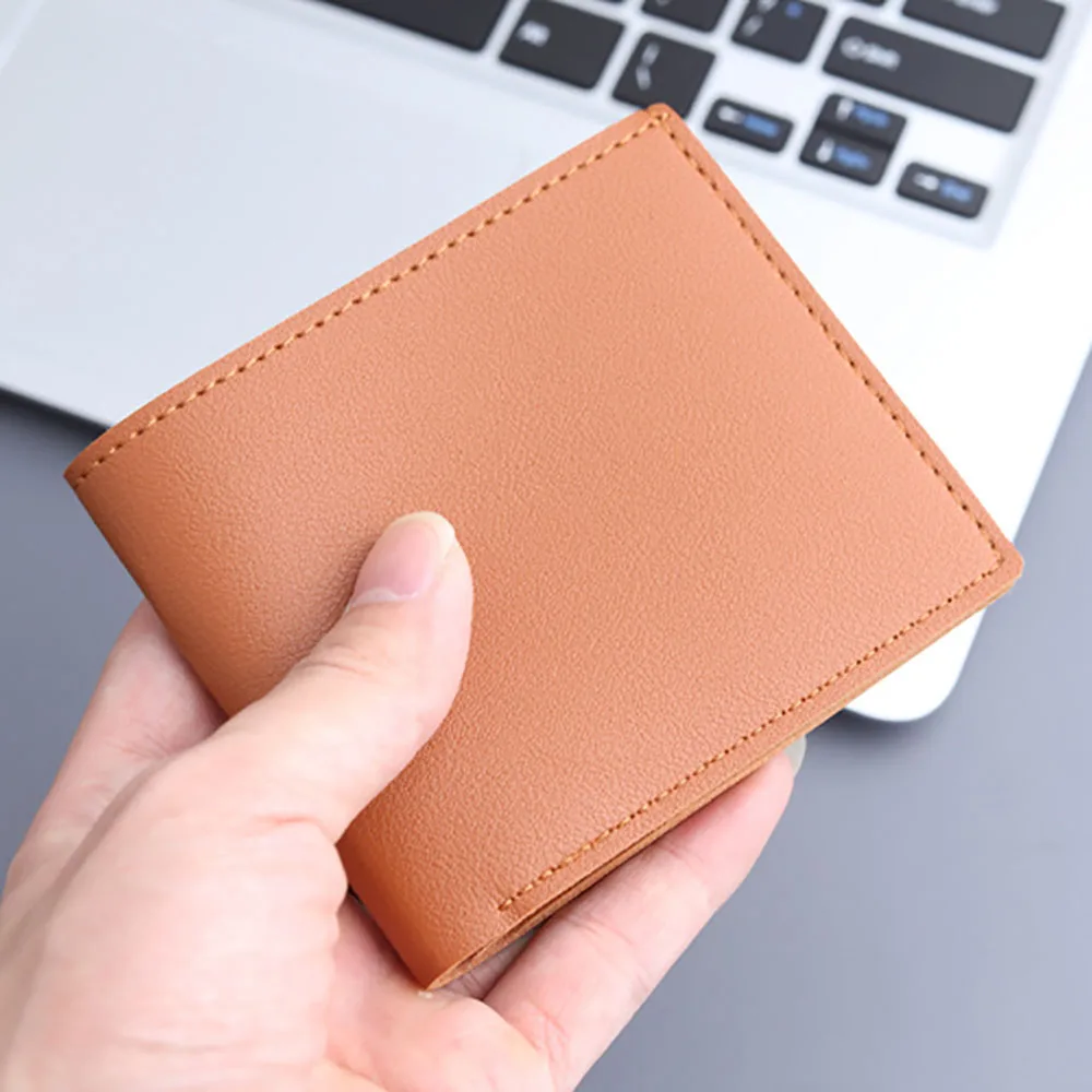 New Men Short PU Leather Wallet Simple Solid Color Thin Male Credit Card Holder Small Money Purses Business Foldable Wallet